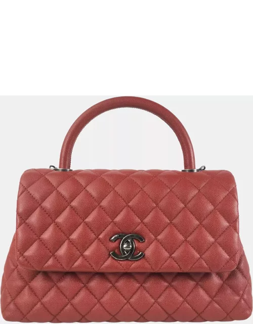 Chanel Red Medium Caviar Coco Top Handle Bag