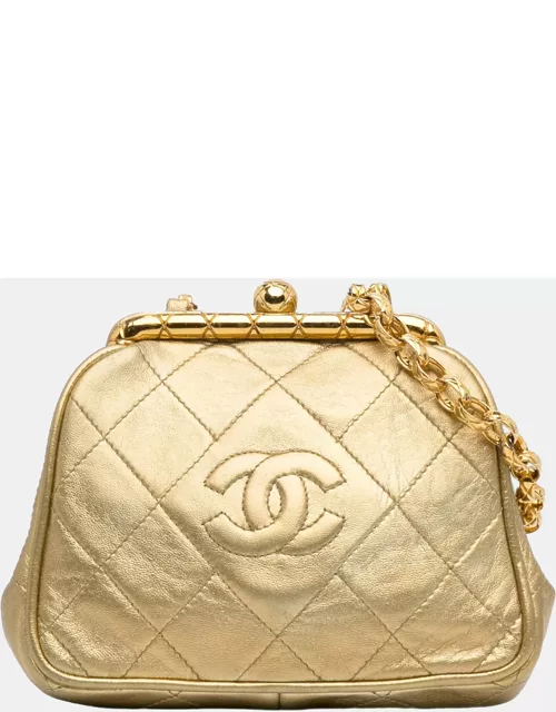 Chanel Gold CC Lambskin Kiss Lock Frame Bag