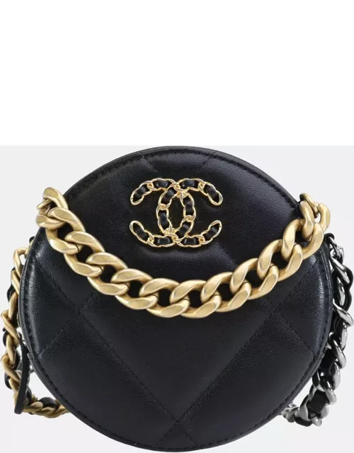 Chanel Black Lambskin 19 Round Clutch with Chain