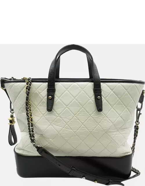 Chanel White/Black Large Aged Calfskin Gabrielle Shopping Tote