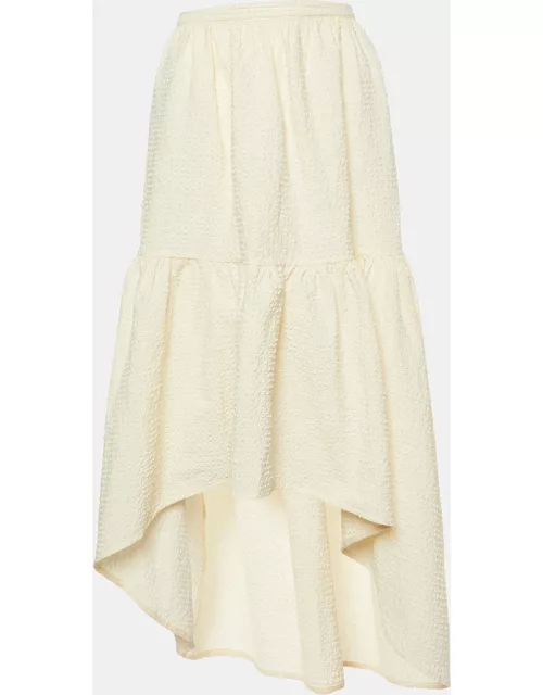 Maje Cream Textured Cotton Asymmetrical Skirt