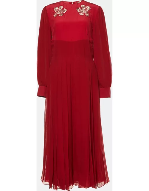 Fendi Red Silk Pleated Midi Dress