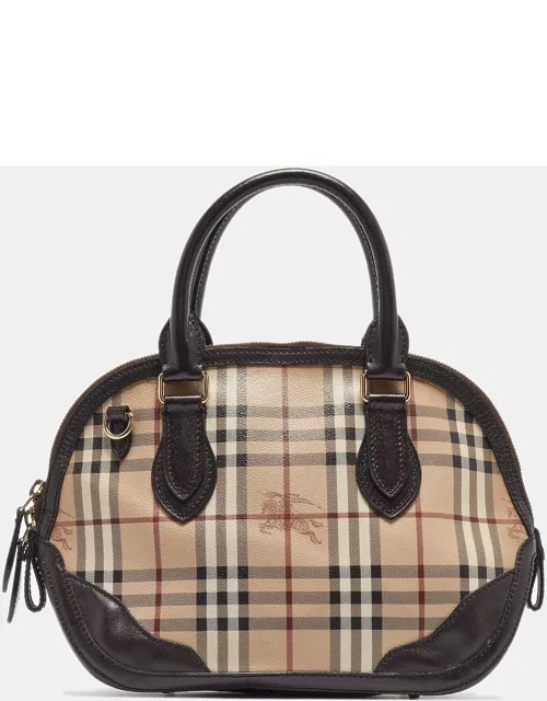 Burberry Beige/Dark Brown House Check Coated Canvas and Leather Orchard Bag