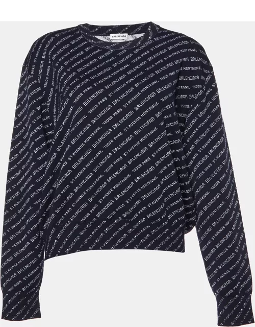 Balenciaga Navy Blue Patterned Wool Sweater