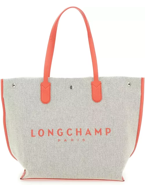 Longchamp roseau Beige Tote Bag With Logo Print In Cotton Canvas Woman