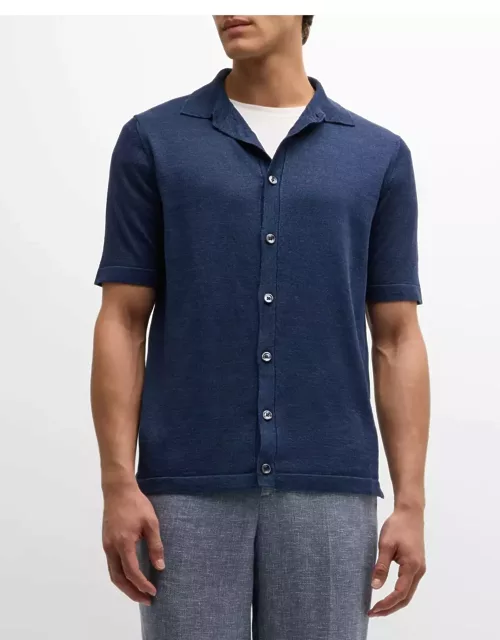Men's Linen-Cotton Knit Short-Sleeve Shirt
