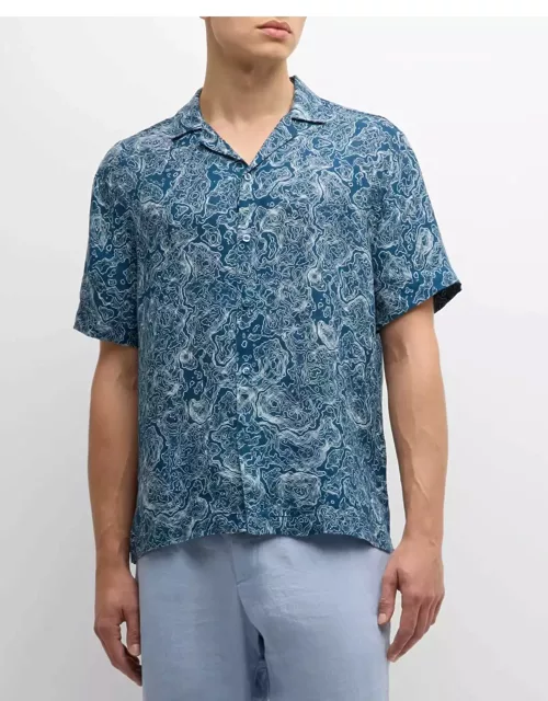 Men's Topo Roberto Linen Topo-Print Camp Shirt