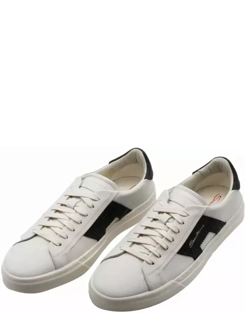 Santoni Sneaker In Soft Calfskin With Side And Back Inserts In Contrasting Color With Logo Lettering. Closing Lace