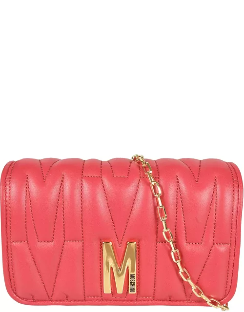 Moschino M Plaque Quilted Flap Chain Shoulder Bag