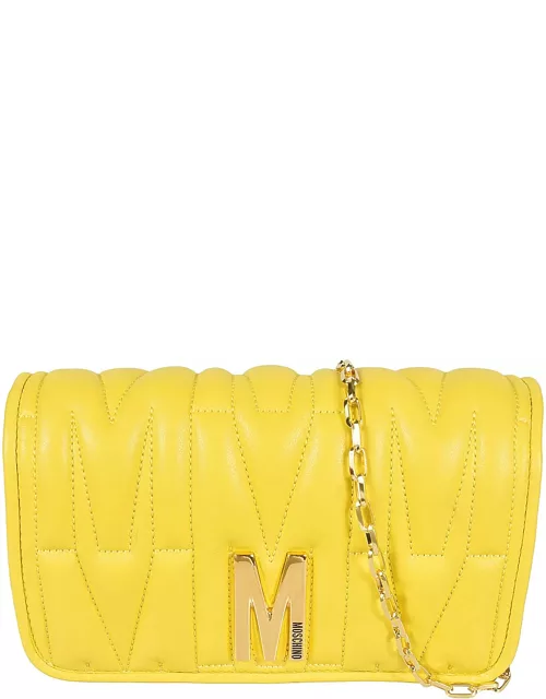 Moschino M Plaque Quilted Flap Chain Shoulder Bag