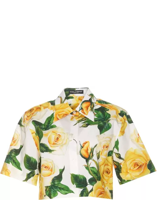 Dolce & Gabbana Roses Print Cropped Shirt