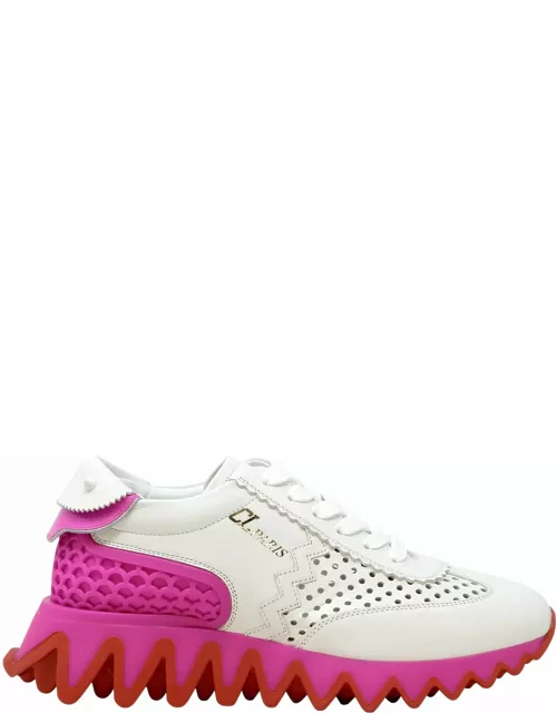 Christian Louboutin White And Pink Leather Loubishark Sneaker