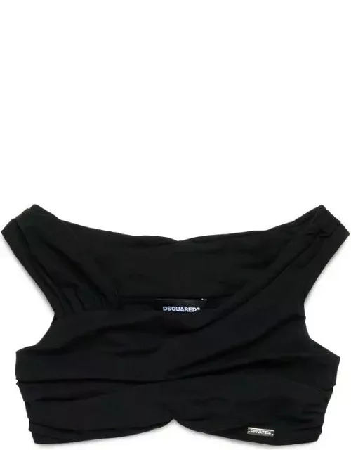 Dsquared2 Asymmetric-neck Ruched Cropped Top