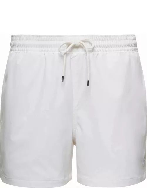 Polo Ralph Lauren White Swim Trunks With Embroidered Logo And Logo Patch In Nylon Man