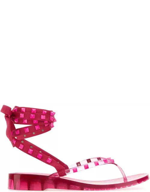 Valentino Garavani Pink Pp Rubber Gladiator Rockstud Thong Sandal