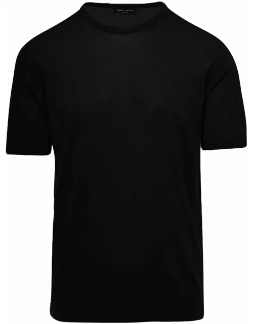 Roberto Collina Black Crewneck T-shirt In Cotton Man