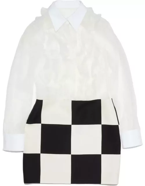 Valentino Crepe Couture Checked Long-sleeved Dres