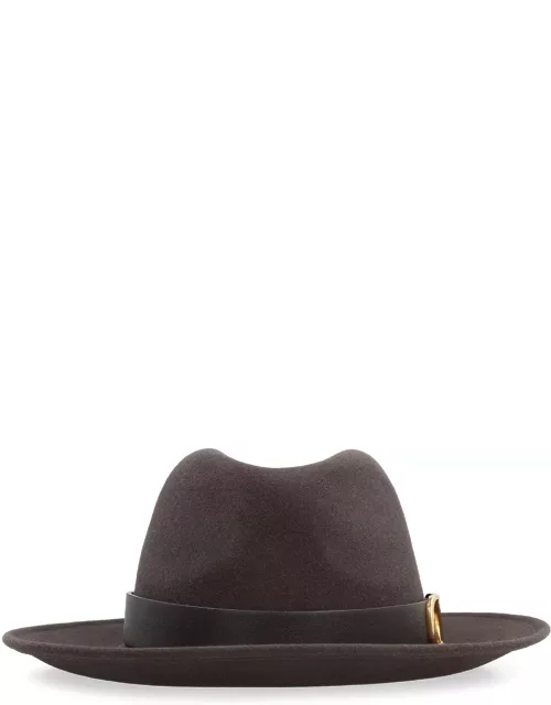 Valentino Garavani Vlogo Signature Curved Wide Brim Fedora Hat