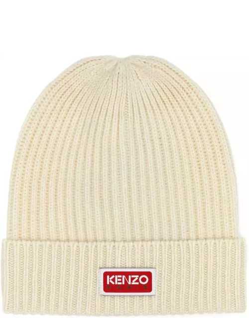 Kenzo Ivory Stretch Wool Beanie Hat