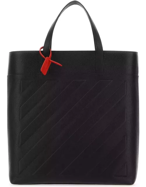 Off-White Black Leather Binder Shopping Bag