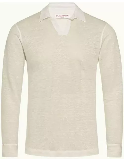 Felix - Pebble Tailored Fit Long-Sleeve Slub Linen Polo Shirt