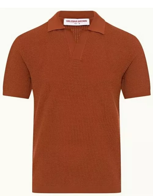 Roddy - Classic Fit Waffle Mesh Stitch Polo Shirt Knitted In Italy in Cinnamon Coffee colour