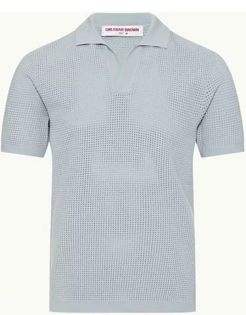 Roddy - Classic Fit Waffle Mesh Stitch Polo Shirt Knitted In italy in Light Sky Pool colour