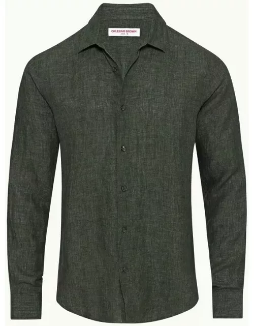 Giles - Tailored Fit Classic Collar Linen Shirt Woven In Italy in Light Kombu colour