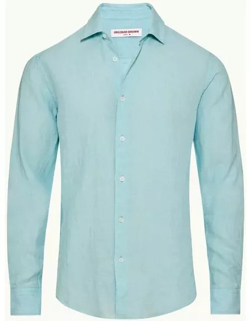 Giles - Tailored Fit Classic Collar Linen Shirt Woven In Italy in Light Sky Pool colour