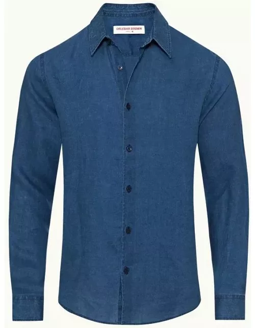 Giles Indigo - Dyed Linen Tailored Fit Classic Collar Shirt Woven In Italy in Deep Indigo