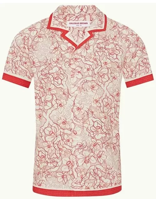Hibbert - Nouveau Print Classic Fit Capri Collar Shirt in Summer Red/White Sand