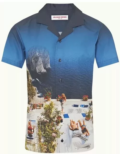 Hibbert - Terrace Photographic Print Classic Fit Capri Collar Cotton Shirt