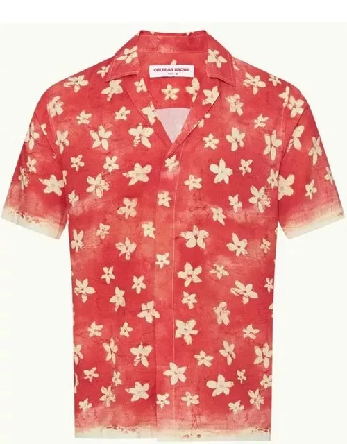 Maitan - Budding Life Print Relaxed Fit Capri Collar Shirt in Cinnamon Summer Red