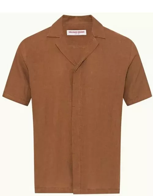 Maitan - Relaxed Fit Capri Collar Linen Shirt Woven In Italy in Cinnamon Coffee colour