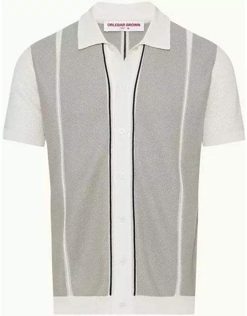 Tiernan - 3-Colour Stripe Classic Fit Organic Cotton Shirt Knitted In Italy in White/Oyster Grey/Night Iris colour