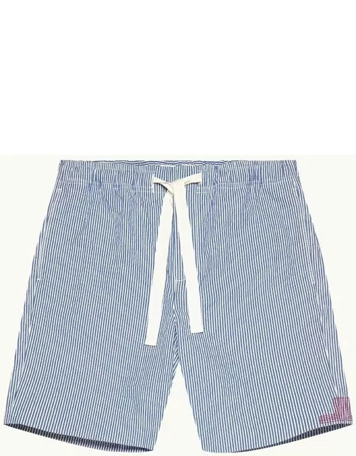 Alex Seersucker - Seersucker Relaxed Fit Drawcord Shorts Woven In Italy in Blueberry/White Stripe colour