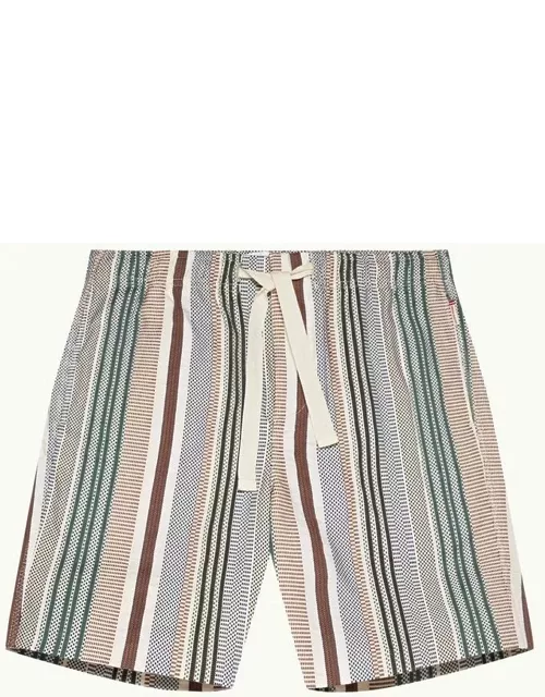 Alex - Relaxed Fit Canvas Drawcord Shorts in Multi-Stitch Stripe Woven In Italy