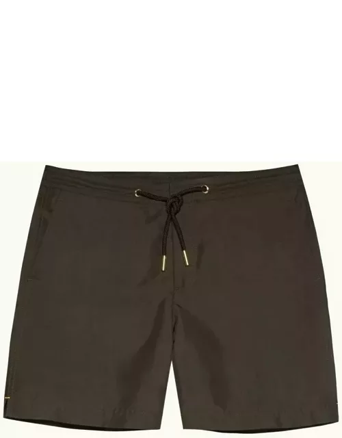 Bulldog Drawcord - Mid-Length Drawcord Swim Shorts Woven In Italy in Smoked Tea colour