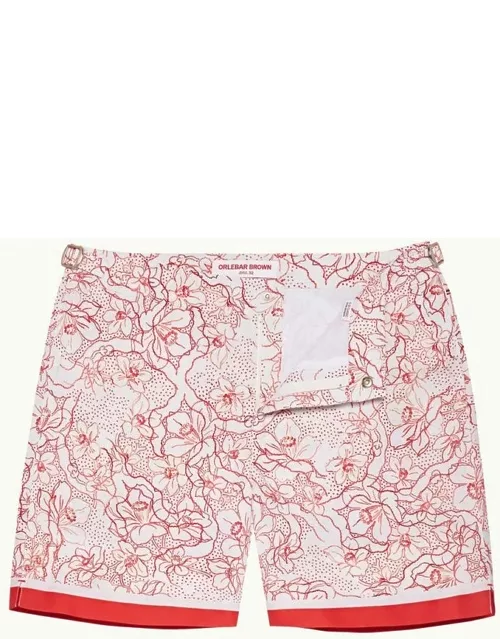 Bulldog - Foral Nouveau Print Mid-Length Swim Shorts Woven In France in Summer Red/White Sand colour