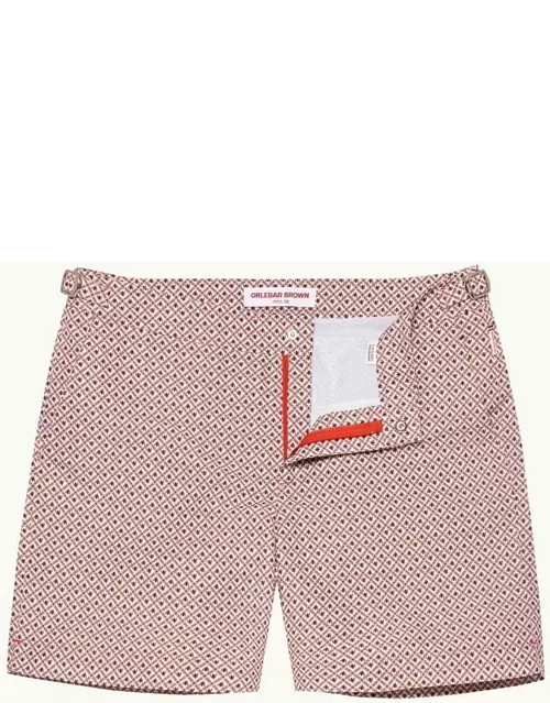 Bulldog - Geo Print Mid-Length Swim Shorts Woven In France in Summer Red/White Sand colour