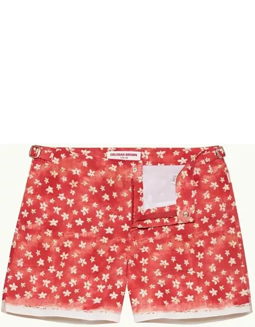 Setter - Budding Life Print Shorter-Length Swim Shorts Woven In France in Cinnamon Summer Red colour
