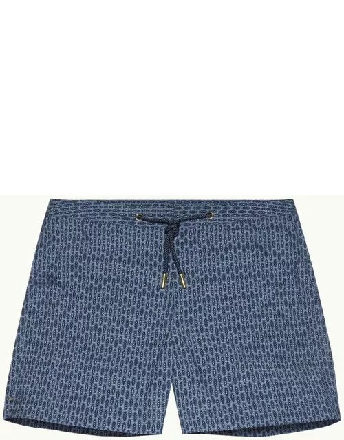 Setter Drawcord - Perez Print Shorter-Length Swim Shorts in Springfield Blue