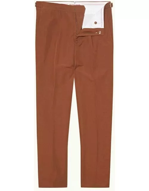 Carsyn - Slim Fit, High-Rise, Tapered Cotton-Linen Trousers, Woven In Italy In Cinnamon Coffee colour