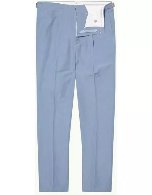 Carsyn - Slim Fit, High-Rise, Tapered Cotton-Linen Trousers, Woven In Italy In Springfield Blue