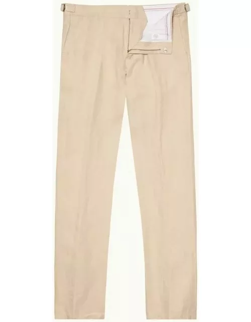 Griffon Linen - Tailored Fit Cotton-Linen Trousers in Chai colour