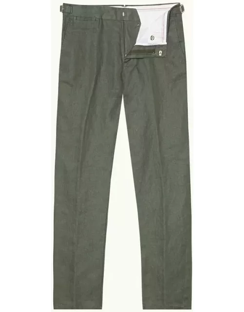 Griffon Linen - Tailored Fit Cotton-Linen Trousers in Light Kombu colour