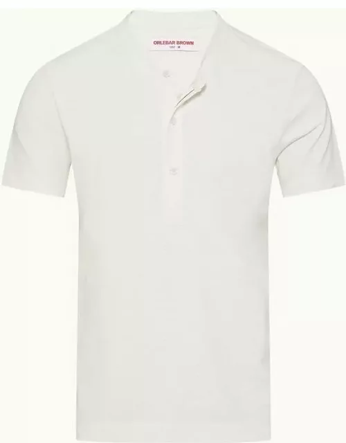 Montrose - Classic Fit 3-Button Placket Cotton-Linen T-Shirt in Thasos Beach colour