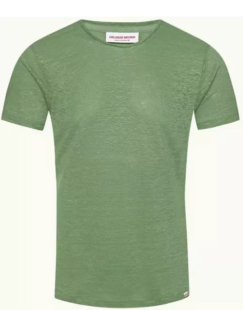 Ob-T Linen - Tailored Fit Crew Neck Linen T-Shirt in Fresh Lawn colour