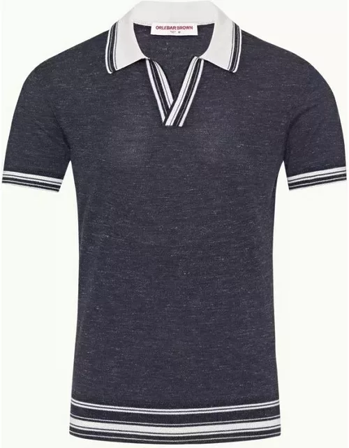 Horton Tipping - Multi-Stripe Tipping Merino-Silk Polo Shirt, Knitted in Italy in Night Iris/White Sand colour