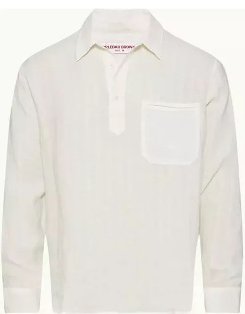 Shanklin - Linen Tonal Stripe Relaxed Fit Overhead Shirt Woven In Italy in Thasos Beach colour